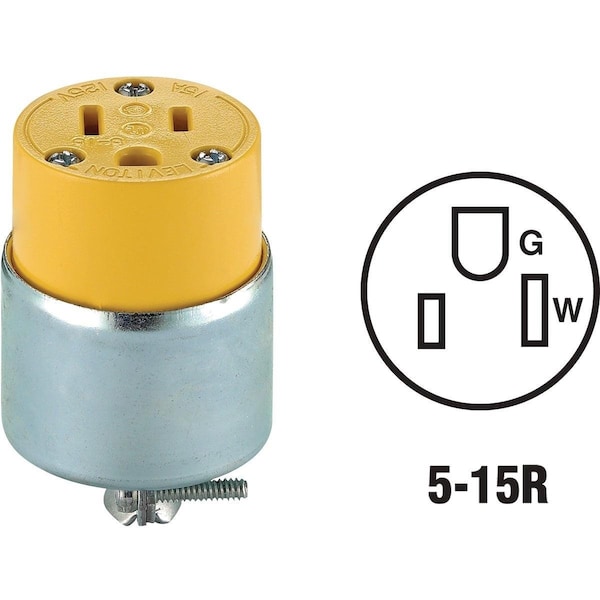 Leviton Straight Blade Connector, Yellow, 125 V AC, 15 A 000-515CA - main
